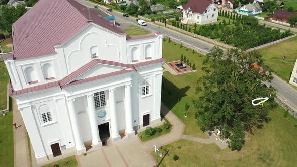 Top View of the White Church in the City of Ostrovets in the Summer of the Grodno Region Various