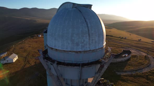 Bright Dawn Over the Observatory in the Mountains