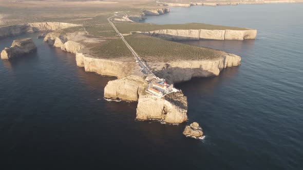 Panoramic view of Cape of Sao Vicente Lighthouse, Sagres, Portugal.