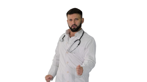 Young Doctor from Middle East Wearing Lab Coat Dancing