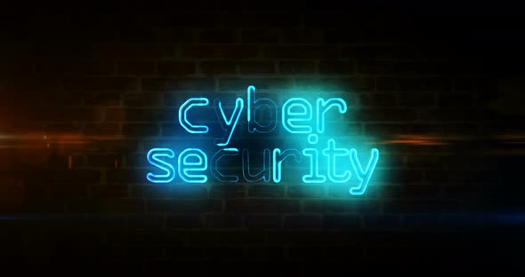 Cyber security neon on brick wall