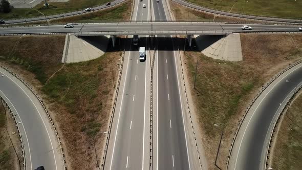 Aerial View of Transport Junction, Traffic Cross Road Junction Day