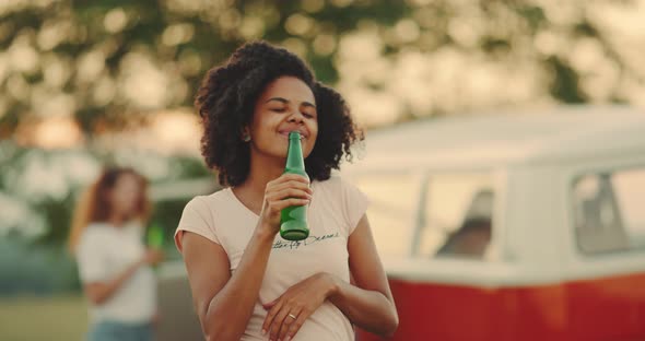 Smiling Happy Curly Hair African Young Lady