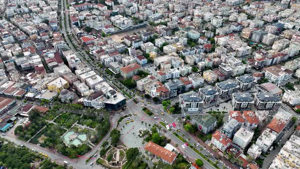 Central street in Alanya aerial view 4 K