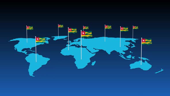 Togo National Flag Fly On Earth Map Animation