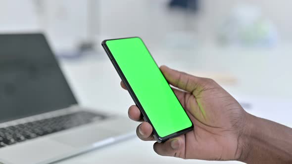 African Man Hand Using Green Smartphone Screen, Chroma Key