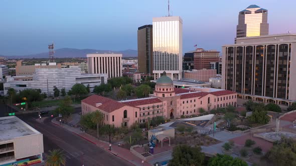 Pima County Courthouse in Tucson Arizona. Drone view of January 8th memorial. Gun control.