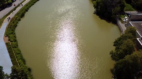 Aerial view of a river in a beautiful city.