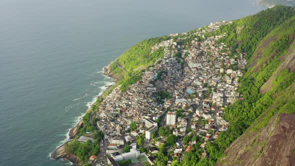Aerial view of favelas  at Ipanema beach, Brazil