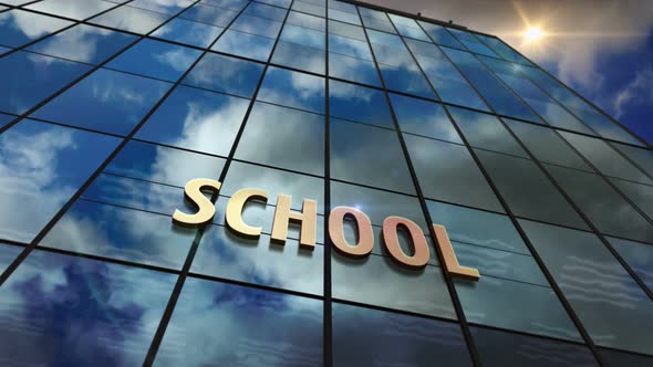 School glass skyscraper with mirrored sky loop