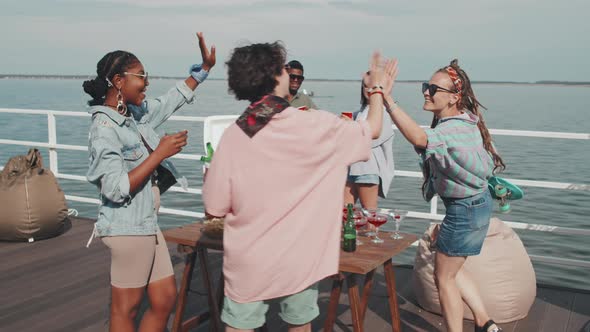 Skater Girl Meeting Friends on Pier