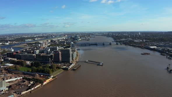 Aerial View of the London City Dam or Thames Flood Barrier
