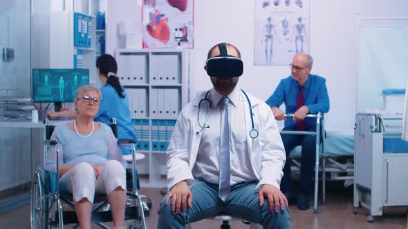 Doctor Wearing VR Headset, Diagnosing Senior Woman Problems