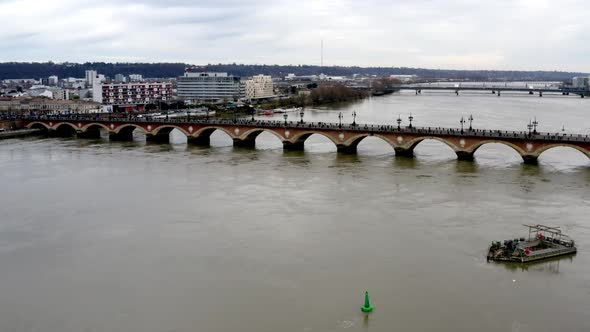 Pont de pierre  pedestrian bridge crossing the Garonne river in Bordeaux France, commissioned by Nap