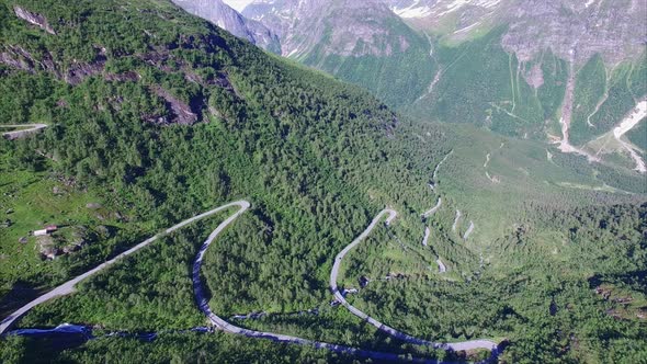 Beautiful mountain road Gaularfjellet, aerial view