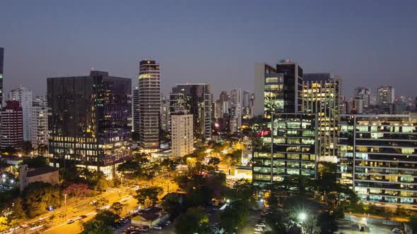 Time lapse of day to night, buildings lighting up, Sao Paulo, Brazil