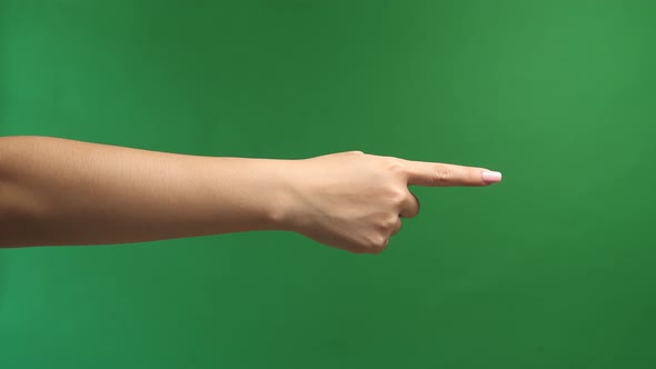 Woman Finger Point Isolated White Green Screen Background