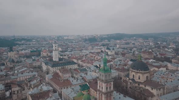 Aerial City Lviv, Ukraine, European City, Popular Areas of the City, Dominican