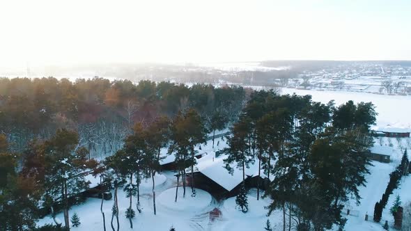 Top View on the Winter Cottage