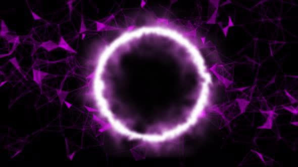 Glowing Purple Plexus With circle fire neon effects motion background, Network High Tech Background,