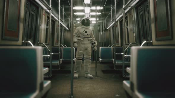 Astronaut Inside of the Old Non-modernized Subway Car in USA