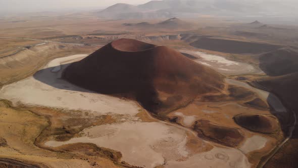 Space Ship Landing on Red Sand Surface of Planet Mars.