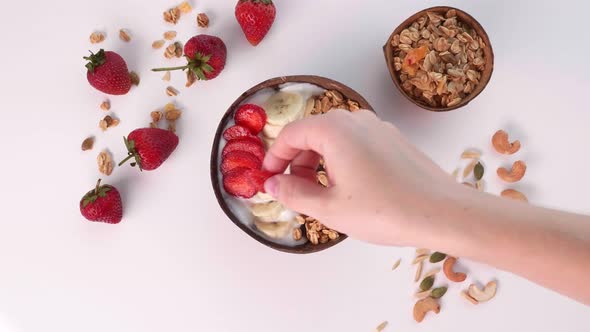 Vegan Smoothie Bowl with Granola Nuts Fresh Fruits and Berries