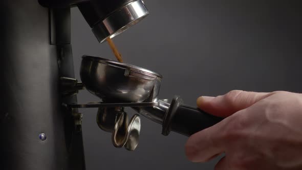 Ground Coffee Pouring Portafilter for Coffeemaker Closeup