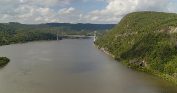 Flying Over the Hudson River and Towards Bear Mountain Bridge