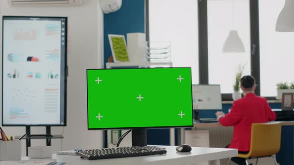 Close Up of Computer with Blank Green Screen