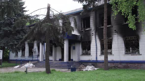 War in Ukraine  Destroyed Police Station in Borodyanka