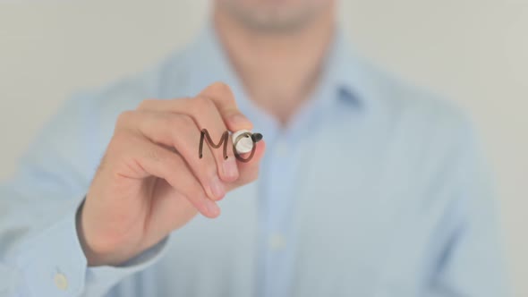 Money Exchange, Man Writing on Transparent Glass Screen