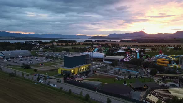 Aerial view of the Tatralandia swimming pool in the town of Liptovsky Mikulas in Slovakia