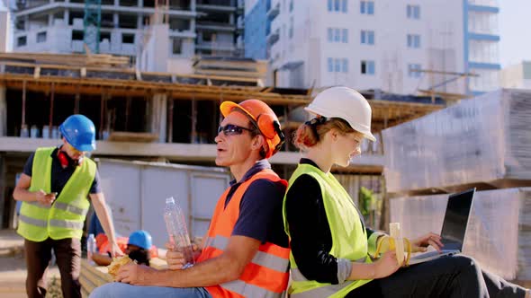 Foreman Middleaged and His Team Have a Break Time