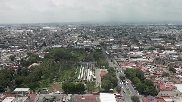 View of reailroads in dowtown Puebla in Mexico