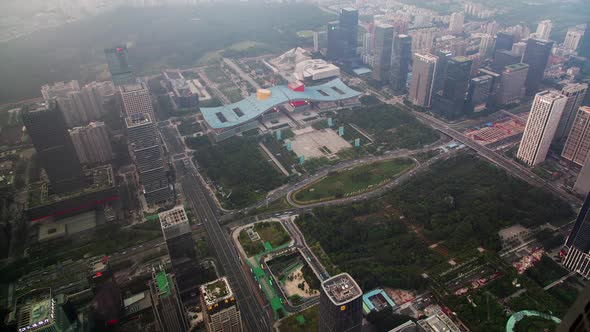 Timelapse Shenzhen Futian District with Large Green Park