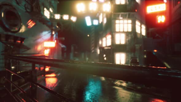 Neon Bokeh Lights at Rainy Night