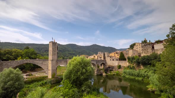 The Bridge and River Fluvia at Besalu Girona Catalonia Spain