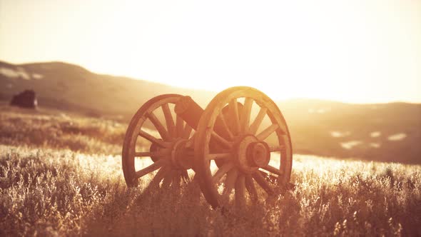 Historic War Gun on the Hill at Sunset alt