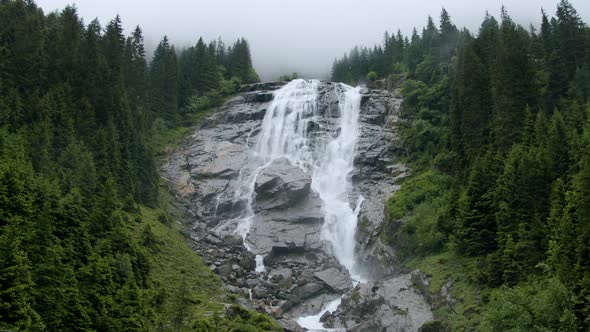 Panoramic View of Grawa Waterfall Falling Down