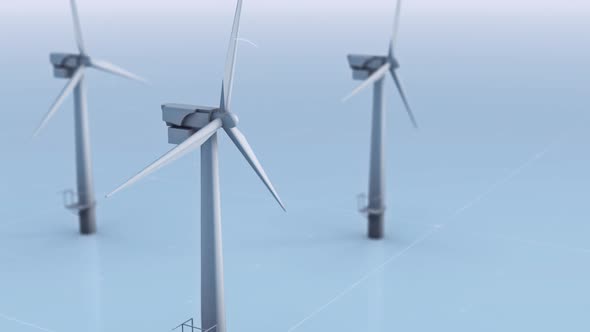 Wind Turbines. Rotation of Blades around a Rotor. Power Supply Diversification