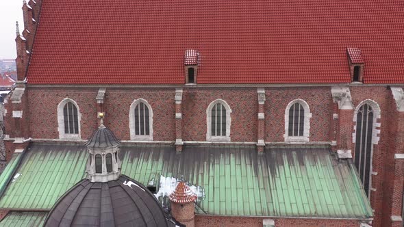 Aerial View of the Historical Center of Krakow Church Wawel Royal Castle in Winter