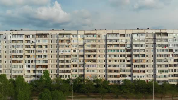 Residential USSR Multistory Building at a Sleeping Area of City, Aerial View