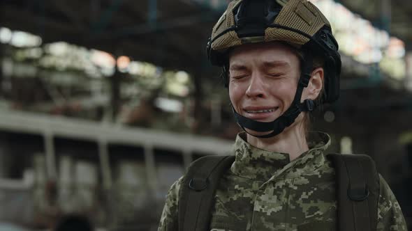 Military Woman Soldier Crying During Cruel War