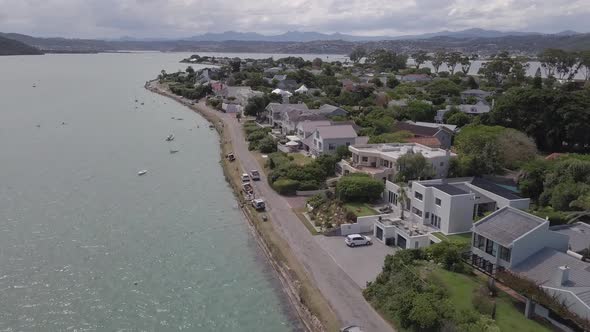 Aerial: Luxury waterfront homes on Leisure Island, Knysna South Africa