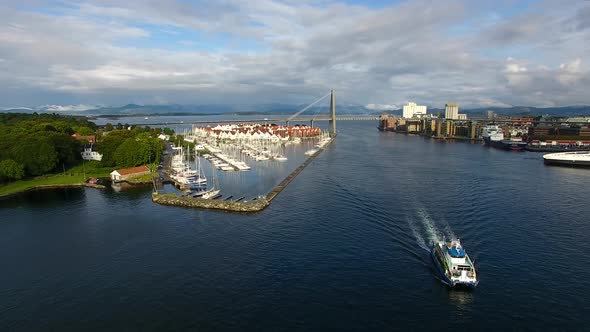 Aerial view of the tourist ship in the bay of Stavanger, Norway