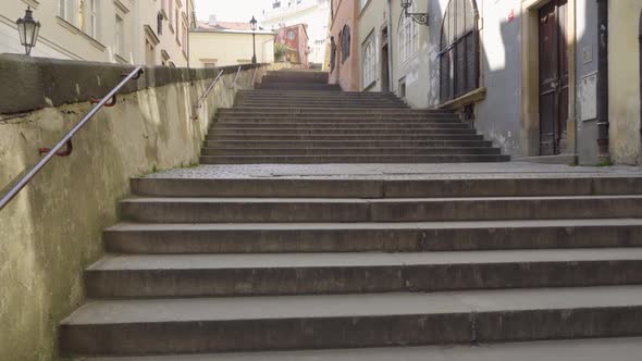 Staircase in an Empty Street in Prague, Czech Republic During the Coronavirus Pandemic