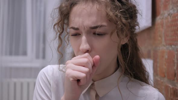 Portrait of Sick Female Coughing Throat Soar
