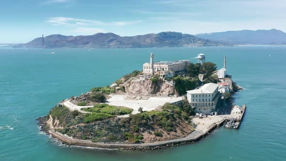 Panoramic Close Up View on Alcatraz Island  Aerial Historic Prison Building