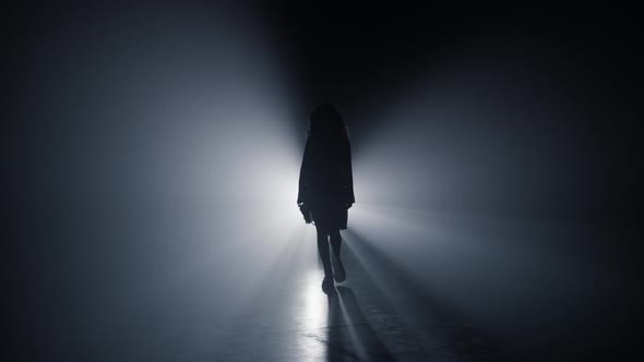 Silhouette Girl Walking Darkness